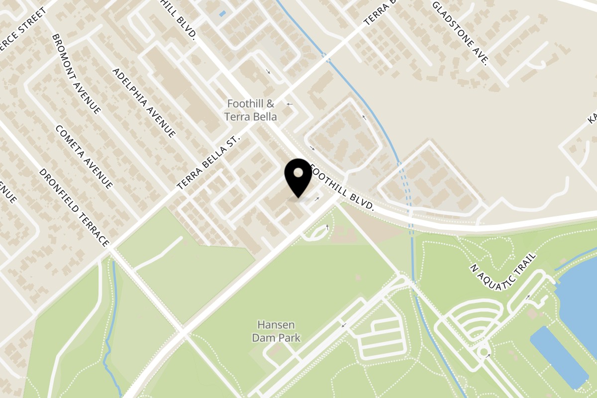 Map showing the location of Daniel's Tacos Foothill Blvd on 11840 Foothill Blvd Unit C in Sylmar